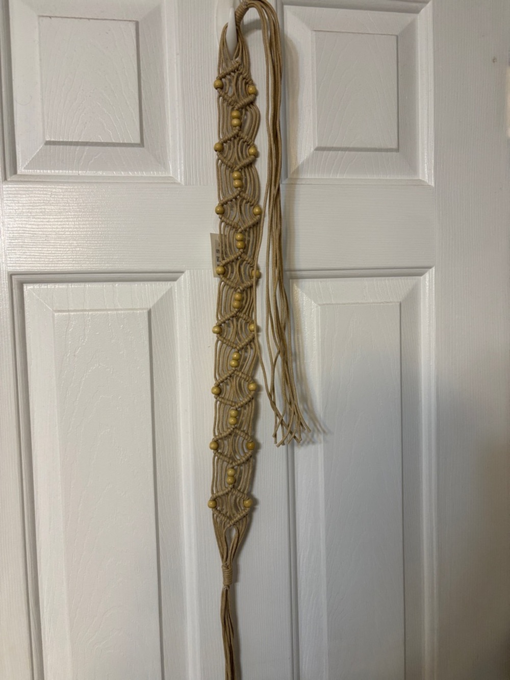 Boho Macramé Waist Belt with Wooden Beads - Tan